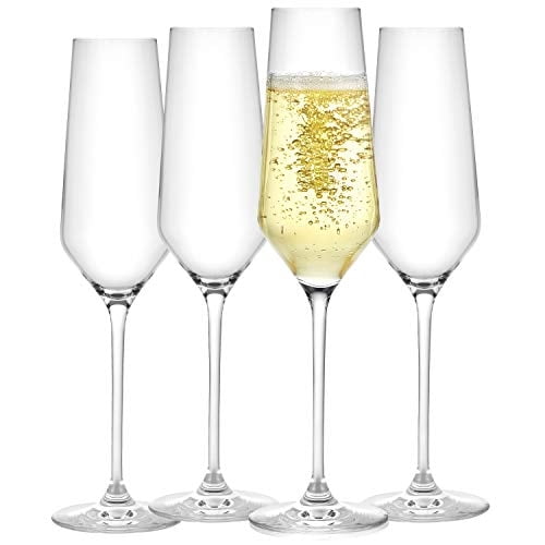 Copas de champán JoyJolt - Colección Layla - Juego de 4 copas de champán de cristal - Capacidad de 6,7 onzas