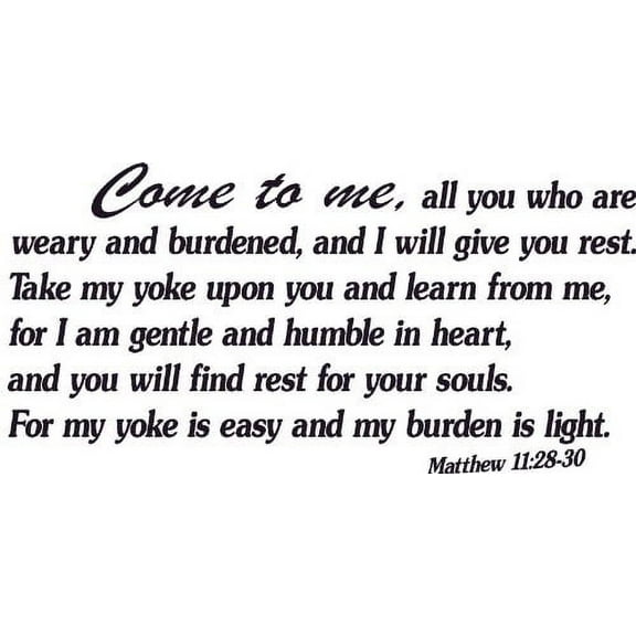 Matthew 11:28-30, Bible Verse Vinyl Wall Decal by Scripture Wall Art, 11"x22" Black, Christian