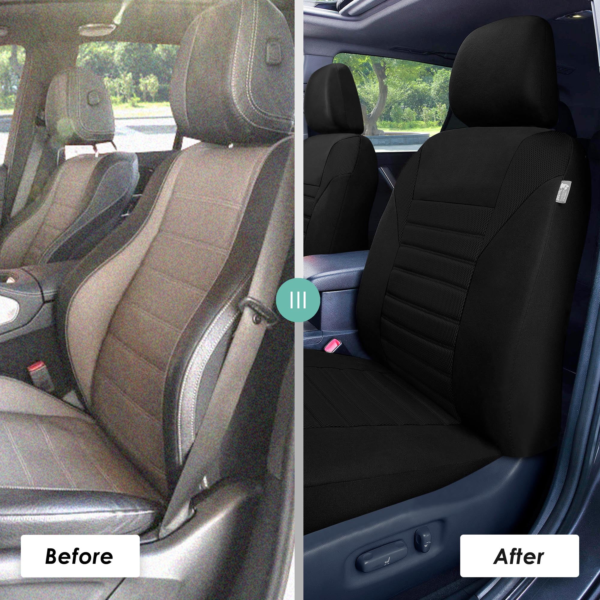 FH Group 3 Row Universal Fit Car Seat Covers Premium 3D Air Mesh with Removable Headrest,  Airbag Compatible for SUV, Sedan, Van Black - 7 Seater
