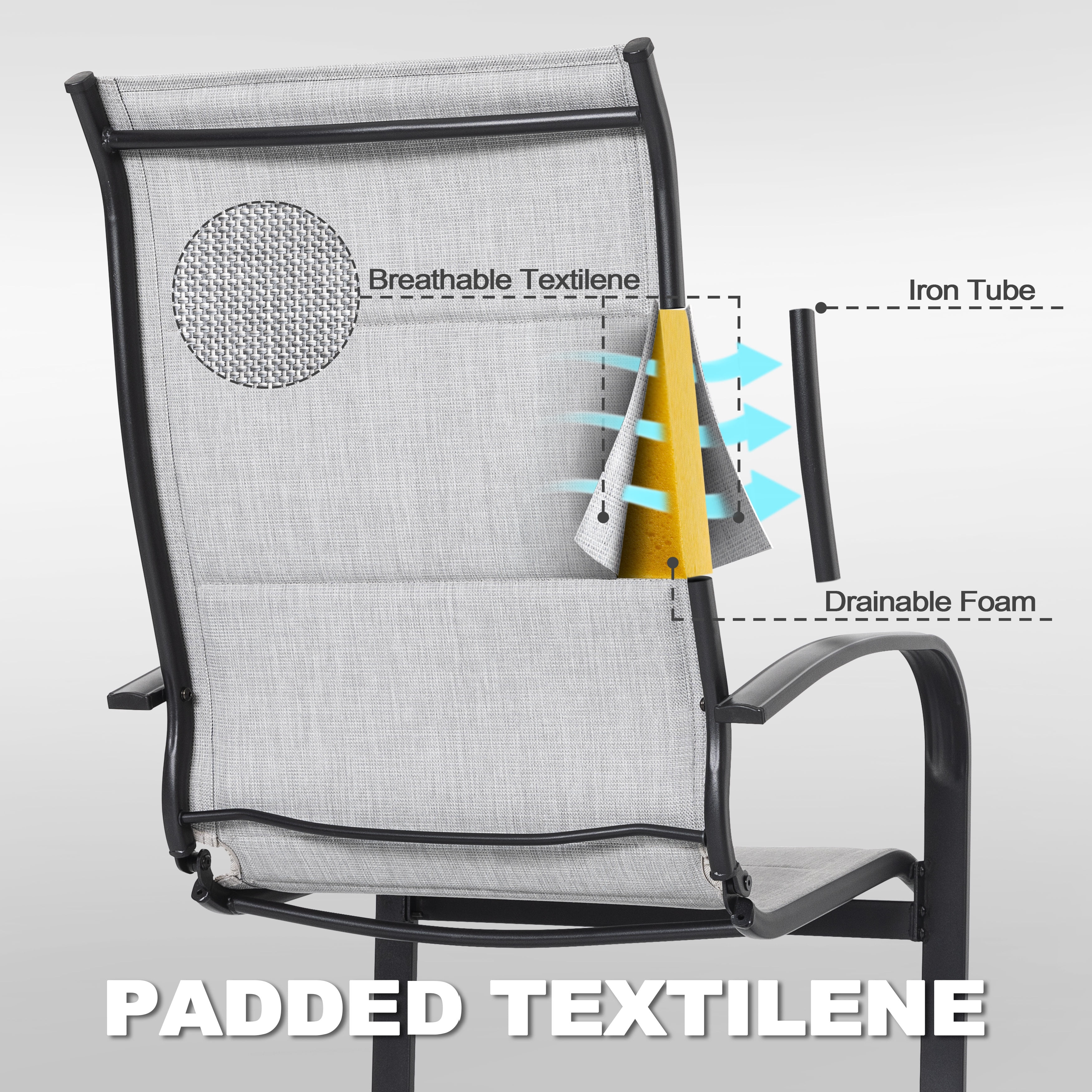 Nuu Garden Patio Dining Chairs Set of 2, High Back Padded Textilene Patio Outdoor Chairs, Breathable Spring Motion Textilene, Gray