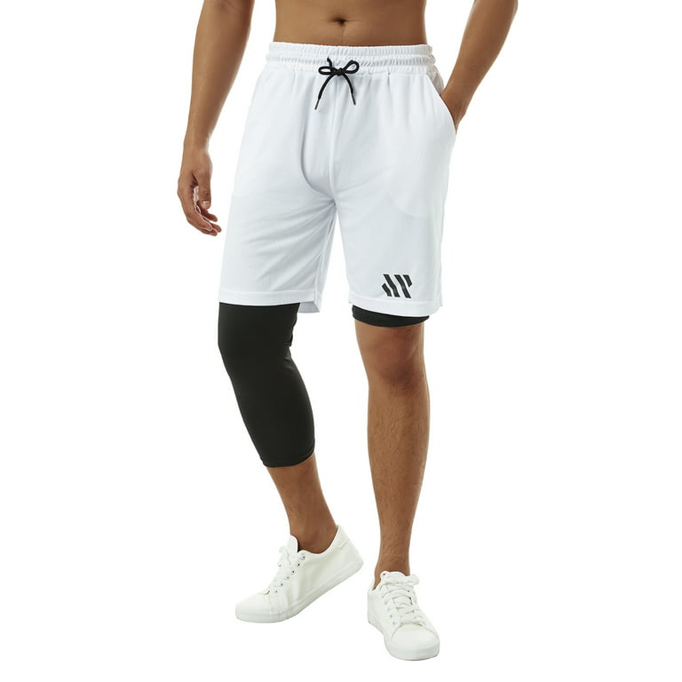Men's 3/4 One Leg Compression Tights Medium Elastic Waist Leggings Slim-Fit  Athletic Base Layer Underwear Sports Short Pants 