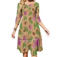 thumbnail image 1 of Vestido con escote cuadrado y orquídea silvestre, nuevo vestido elegante de talla grande para mujer, vestido ajustado a la cintura, zapatillas de dama rosas, flores silvestres, 1 of 6