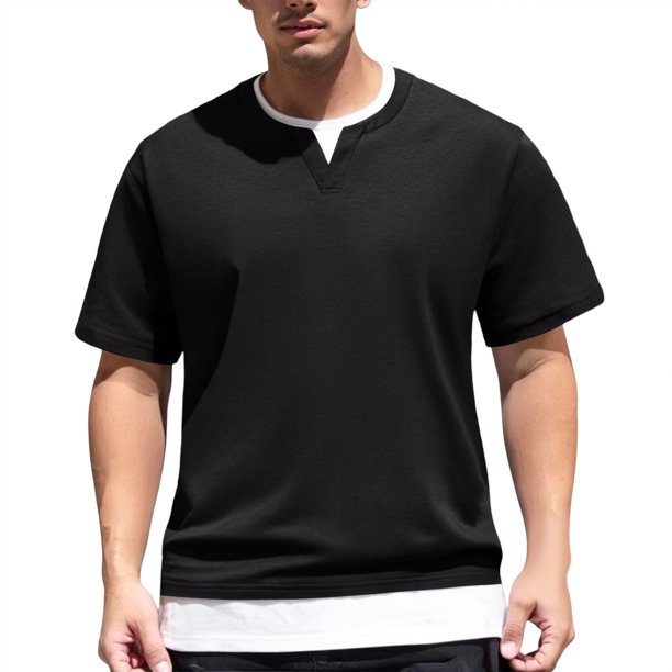 Camiseta de manga corta de doble capa para hombre - Dos piezas de moda, cuello redondo, poliéster - Impresión 3D, S-XXL, contorno de pecho 109-125 cm