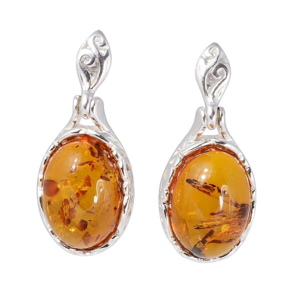 Sterling Silver Baltic Honey Oval Amber Earrings