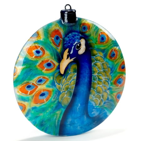 Peacock Capiz Disk Christmas Tree Ornament Decoration Bird