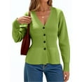 thumbnail image 2 of DAFPZW Womens V Neck Cardigan Sweaters Long Sleeve Cinched Waist Knit Tops Dressy Casual Button Up Fitted Outerwear, 2 of 8