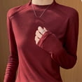 thumbnail image 6 of YOIAVAIOY Womens Mock Turtleneck Tops Long Sleeve Shirts Slim Fit Fall Fashion Thermal Underwear Basic Winter Clothing Wine L, 6 of 6