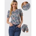 thumbnail image 2 of Blusa De Manga Corta Con Volantes Y Cuello Peter Pan Floral Para Mujer Negro Morado S, 2 of 5