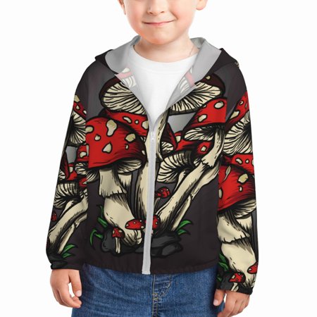 

Vsdgher Red Mushrooms Kids Sun Protection Hoodie with Zip Rash Guard Tops Children s Long Sleeve Sun Protection Clothing - 3 Years
