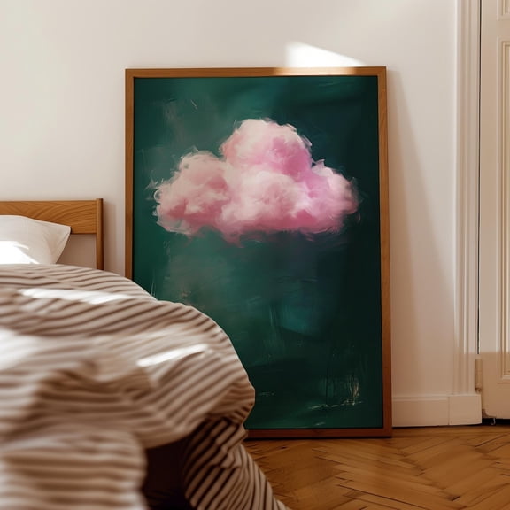Emerald Green Pink Cloud Print, Art, Minimalist Wall Art, Trendy Wall Art, Abstract Wall Art, Maximalist Wall Art, Pink Prints UNFRAMED PAPER POSTER, Home Decor, Vintage Gift, Living Room Dercor