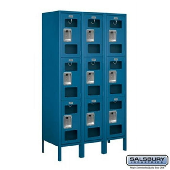 Salsbury S-63355BL-U 3 x 5 x 15 in. Triple Tier See Through Metal Locker, Blue - Unassembled