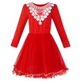 thumbnail image 1 of Girls Dress Red Long Sleeve White Lace Collar Tutu Dress 8, 1 of 5
