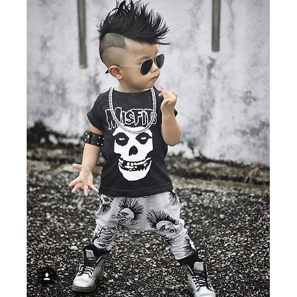 Skull V Print Street Style Mens 2pcs Outfits Trendy T Shirt And