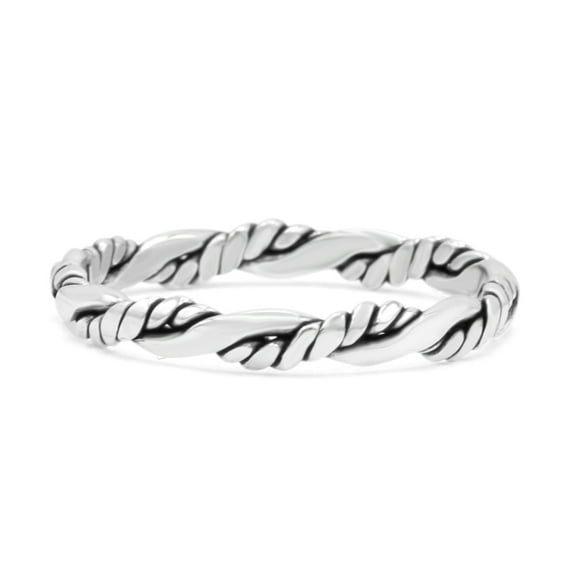 Braided Half Eternity Twisted Rope Dainty Double Band Oxidized Ring 925 Sterling Silver Size 4