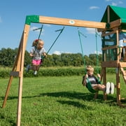 Backyard Discovery Buckley Hill Cedar Wood Swing Set, Slide, Play Deck, Rock Wall Ladder