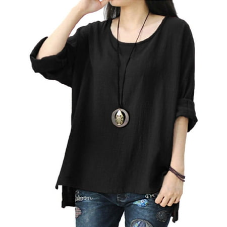Boho Gypsy Top - Women Crew Neck Long Sleeve Cotton Baggy Boho T-Shirt Tops Blouse Plus Size