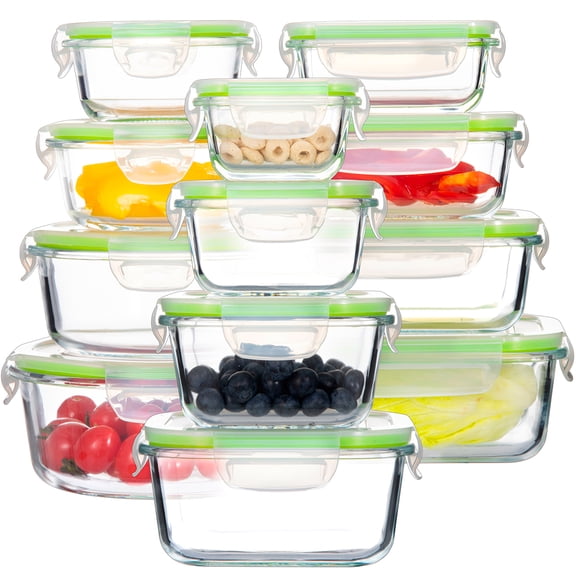 S Salient 24 Piece Glass Food Storage Containers with Lids, Airtight Glass Storage Containers, BPA Free(12 Lids & 12 Containers)