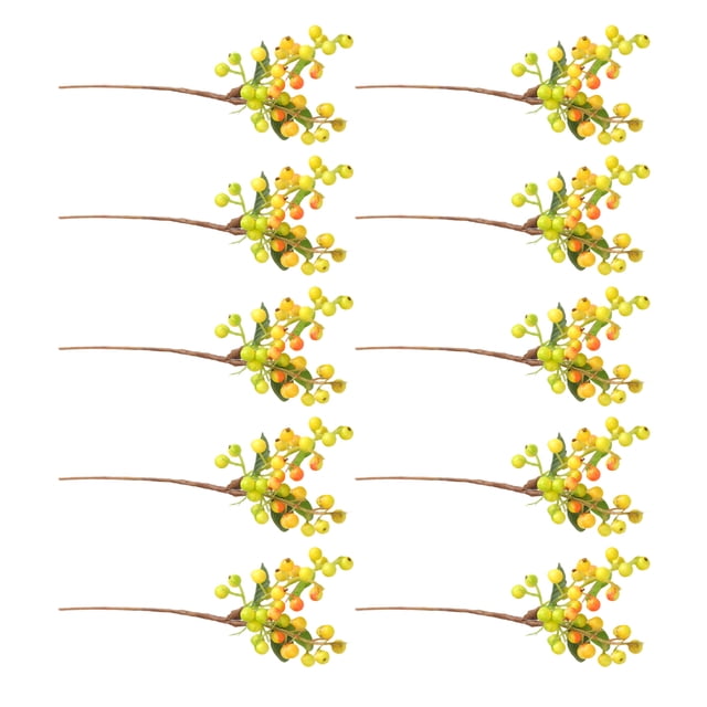 Injueey 10 Uds. De bayas artificiales realistas ABS para decoraciones navideñas, aspecto realista y duradero Decoración Amarillo 25cm