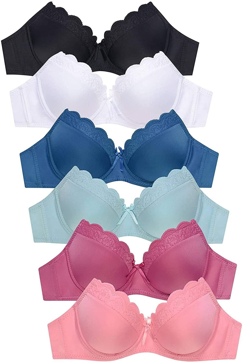 Mamia Womens Basic Laceplain Lace Bras Pack Of 6 Various Styles 