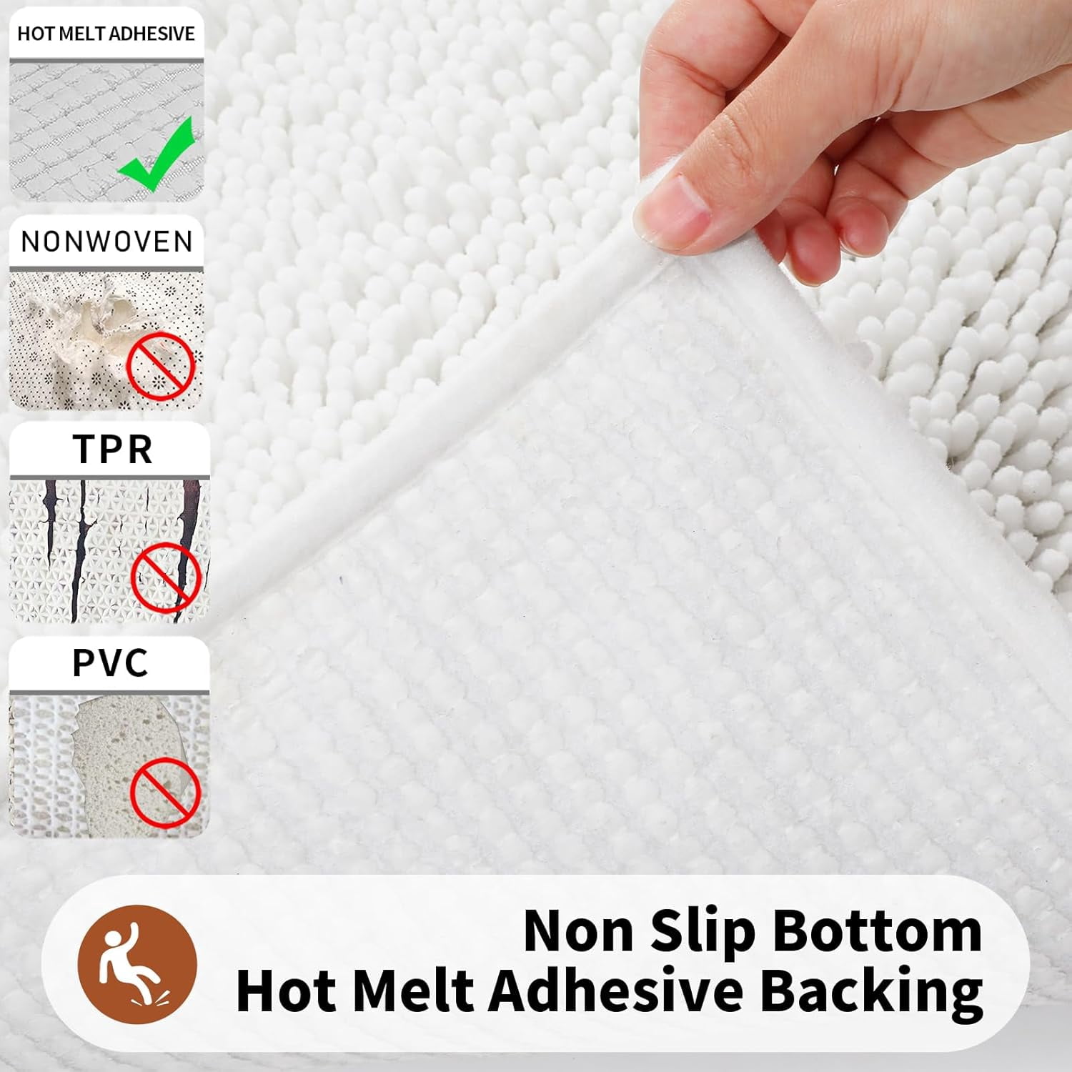 Luxury Shaggy Toilet Bath Mat U-Shaped Contour Rugs for Bathroom, 24.4 X 20.4 Inches, Soft and Comfortable, Maximum Absorbent, Dry Quickly, Non-Slip, Machine-Washable,Bright White