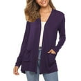 thumbnail image 4 of Winter Polyester Long Sleeve Spandex Cardigan for Women Purple Cover-Up Solid Color Round Neckline Womens Ladies V Neck Coat Pockets Outerwear S, 4 of 5