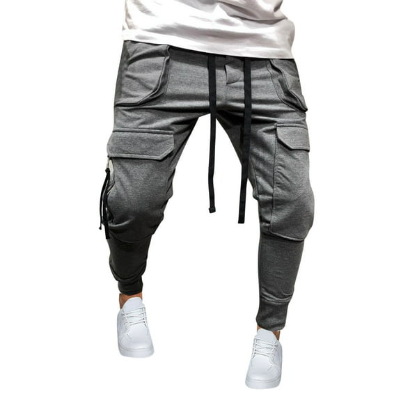 SOOMLON Mens Pants Pocket Casual Pants Cargo Lace up Sweatpants Gray XXL