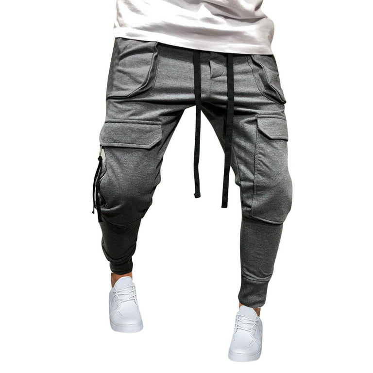 qolati Men's Joggers Sweatpants Elastic Drawstring Waist Travel Hiking Hip Hop pants Y2k Zipper Casual Tapered Jeans with pockets