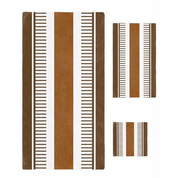 Modern Brown Bath Towels for Bathroom Set,Luxury Microfiber Towels Gifts for Women,Quick Dry Beach Kitchen Hand Hair Face Towel and Dish Washcloth,Boho Contemporary Geometric Striped Towels Set