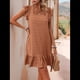thumbnail image 4 of Vestidos de Verano para Mujer, Cuello Redondo, Corta, Dobladillo con Volantes, Informal, Minivestido, Color Caramelo, XXL, 4 of 7
