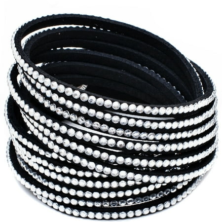 Black Leather and White Austrian Crystals Wrap