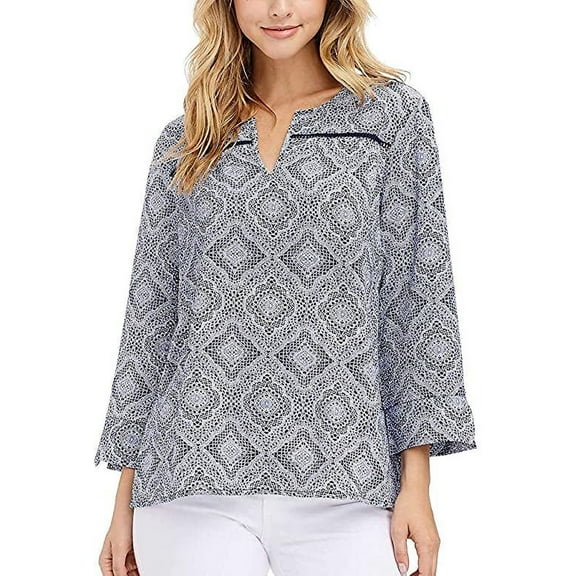 Fever Ladies' 3/4 Sleeve Blouse Top Shirt - Blue - M