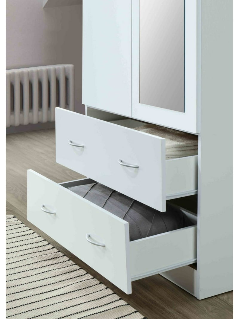 Hodedah Two Door Wardrobe with Two Drawers and Hanging Rod plus