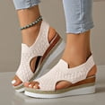 thumbnail image 3 of Rokment Womens Platform Wedge Gladiator Sandals Stylish Comfortable Elastic Mesh Espadrilles Memory Foam Chunky High Heels Athletic Slip on Walking Summer Shoes White Size 6.5, 3 of 6