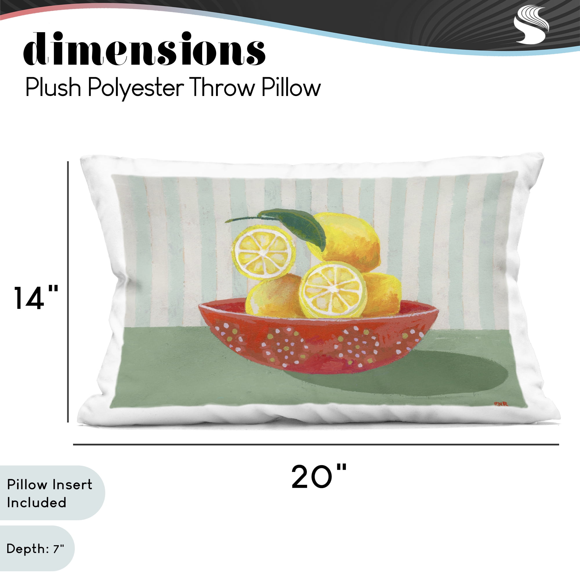 Stupell Industries Lemon Bowl with Stripes Decorative Printed Throw Pillow, design by Rachael Reese, 14 x 7 x 20