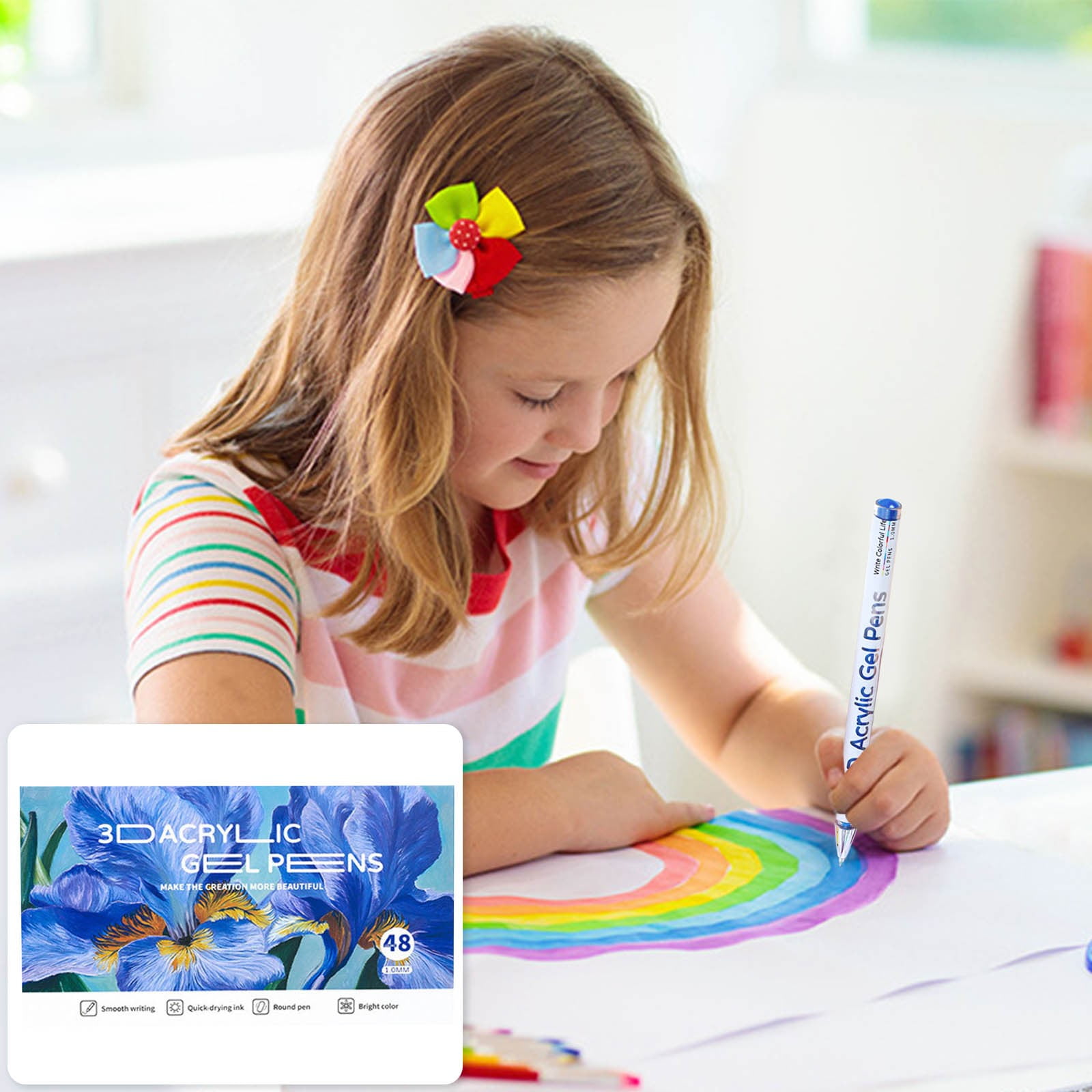 Eqslft 3D Acrylic Pen, 1.0 Mm 3D Acrylic Gel Pens Write 3D Acrylic Paint Markers Acrylic Pens Paint Pens Glitter Gel Pens Stick For Coloring Writing 1ML(48 Colors)