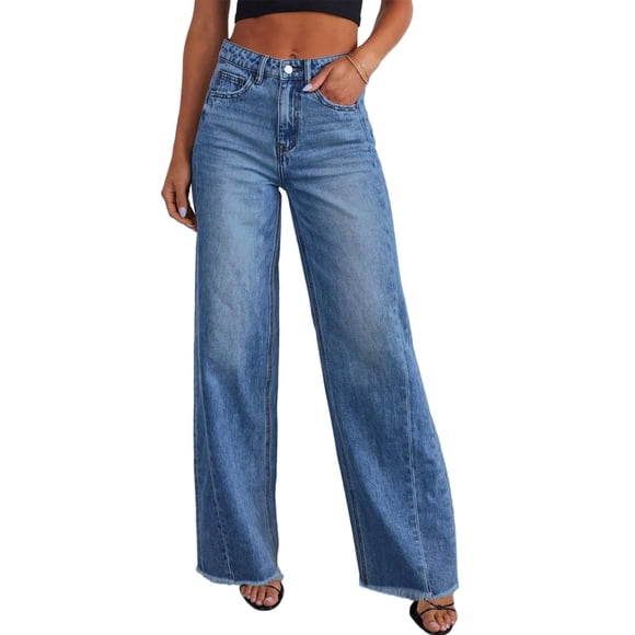 Jeans anchos de tiro alto para mujer Sidefeel, azul, talla 6
