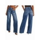 thumbnail image 1 of Pantalones Vaqueros de Pierna para Mujer, Cintura Alta, Elásticos, con Dobladillo Sin Rematar Azul Oscuro M, 1 of 7