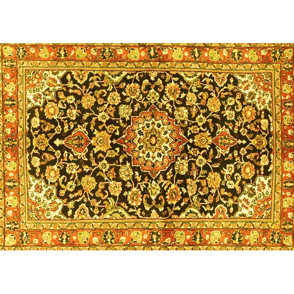 Ahgly Company Machine Washable Indoor Rectangle Medallion Yellow Traditional Area Rugs, 2' x 4'