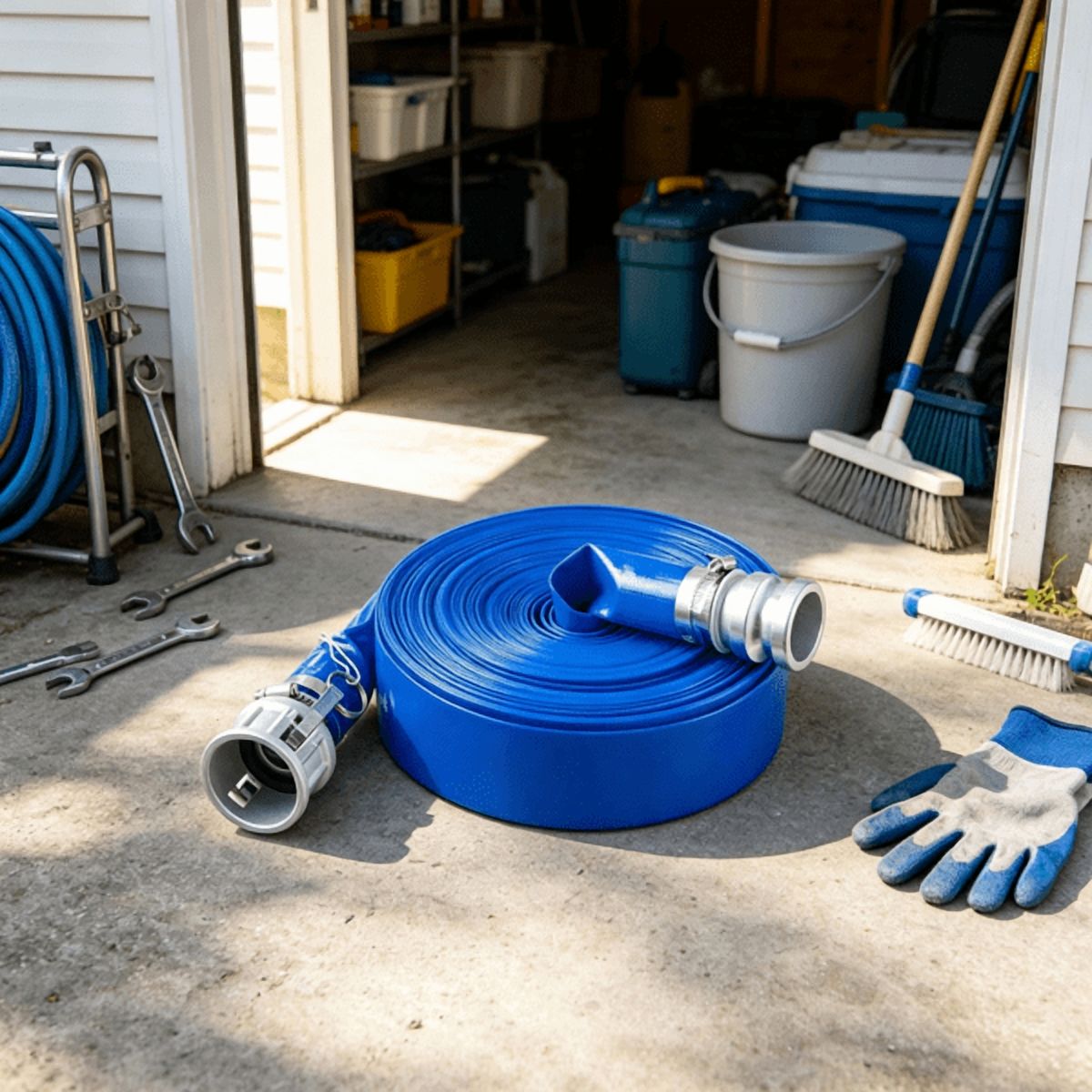 2" x 100ft Blue PVC Backwash Hose with Clamps, Camlock & Aluminum Fittings, Fits Various Pumps for Sewage Treatment & Water Transfer