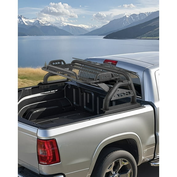 VEVOR Truck Bed Roll Bar, Universal Adjustable Sport Bar Chase Rack, with Luggage Rack for Full-Size Pickup, Carbon Steel Construction with Extension Light Bracket, Rust-resistant Coating