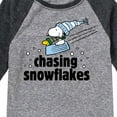 thumbnail image 3 of Peanuts - Snoopy & Woodstock Chasing Snowflakes Christmas - Toddler And Youth Raglan Graphic T-Shirt, 3 of 6