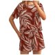 thumbnail image 1 of Conjunto de Ropa de Salón de Mujer Cuello Redondo Impresión de Manga Corta Blusa Y Pantalones Cortos, Elástico de la Cintura Bolsillos Conjunto, 1 of 4