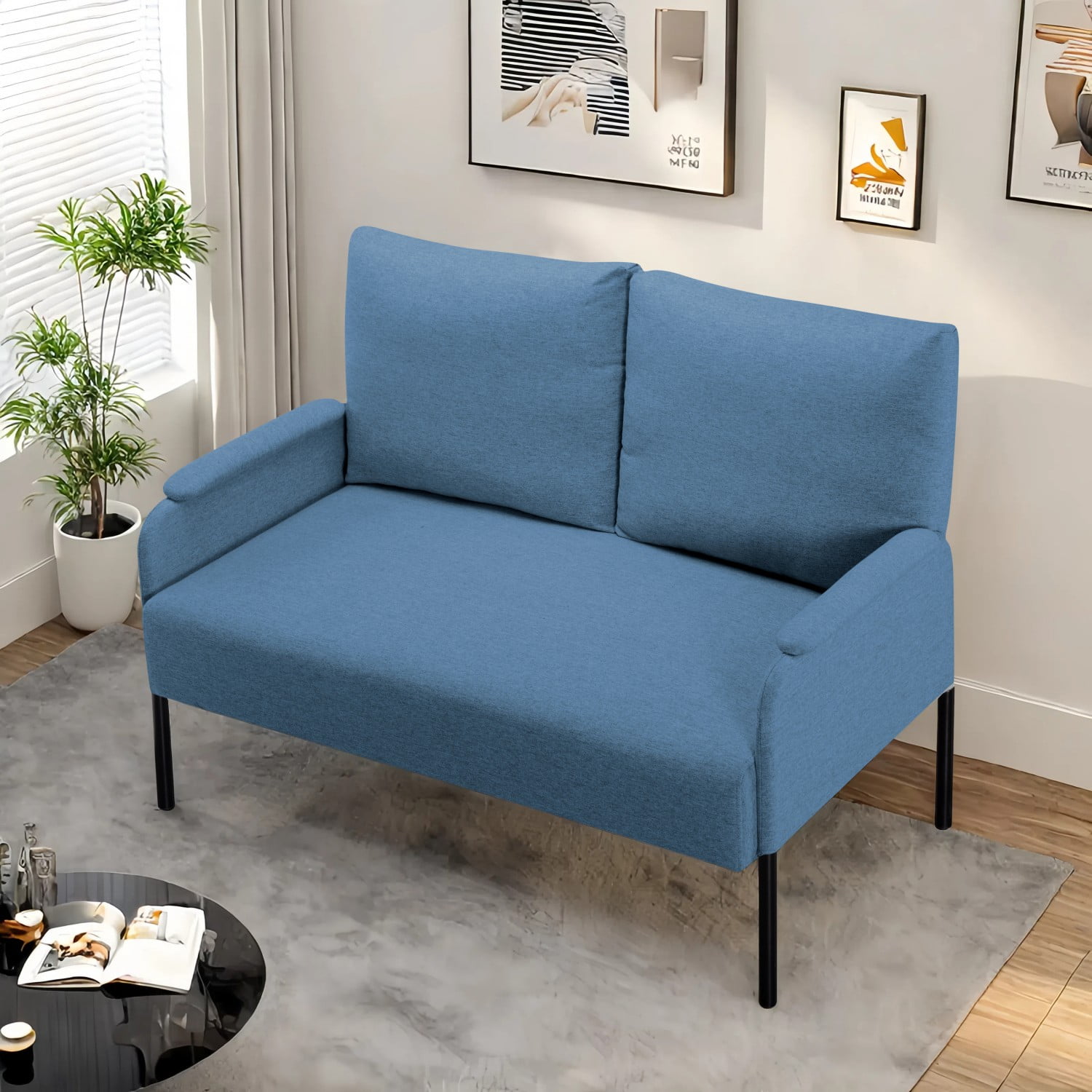 Gewnee 45.7”Metal Frame Modern Loveseat Sofa Couch Linen Blend Small Sofa for for Small Space, Living Room, Bedroom