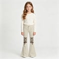thumbnail image 2 of UYYX Girls Hiking Pants Youth Girls Retro Crisscross Strap Flare Jeans Slim Fit Wrinkle Resistant Fashion Pants（Beige，10-11 Years）, 2 of 4