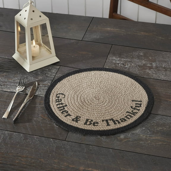 Braided Cotton Harvest Blessings Stencil Gather & Be Thankful Placemat 14 inch Diameter