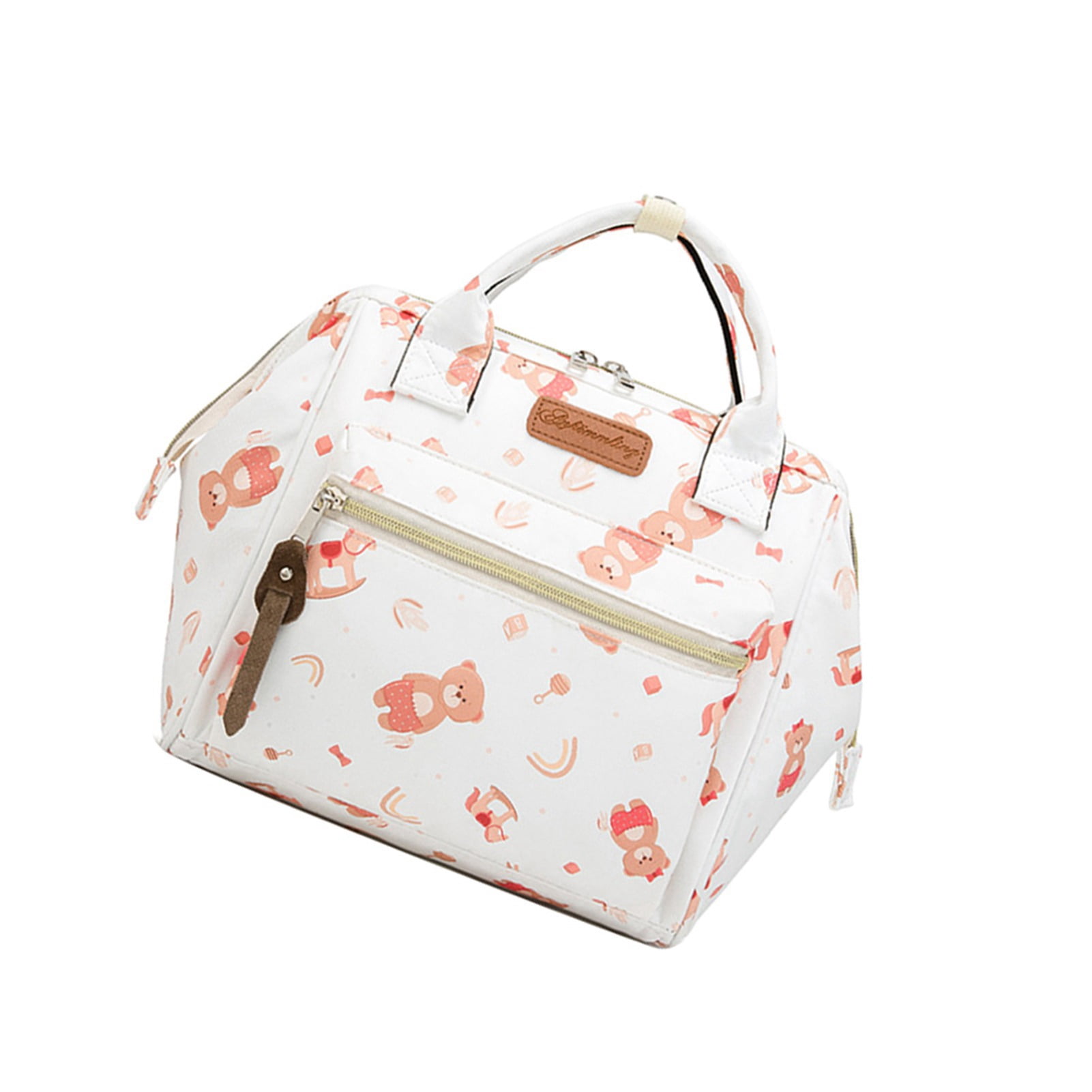 Suodoka Multifunctional Diaper Bag Water-Resistant Travel Tote Baby Handbag for Mom Large Capacity with Insulated Pockets Pink Bear 9.45 inches / 24 cm