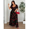 thumbnail image 4 of Black Plus-Size Off-Shoulder Rose Print A-Line Dress With Side Split, 4 of 7