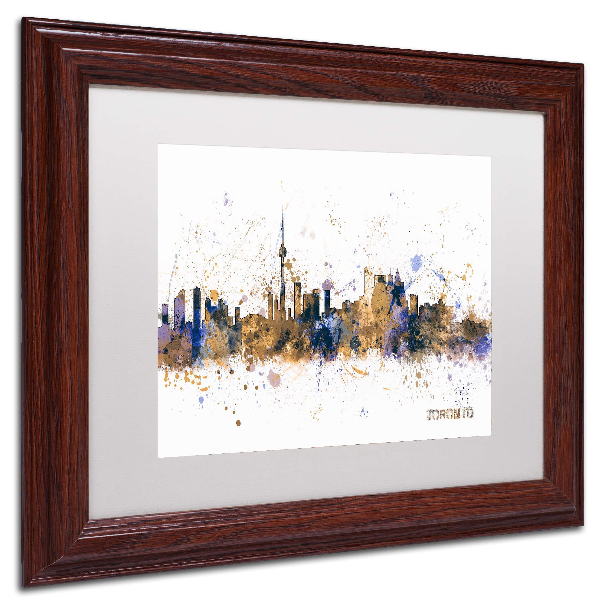 Trademark Fine Art "Toronto Canada Skyline Purple" Canvas Art by Michael Tompsett, White Matte, Wood Frame