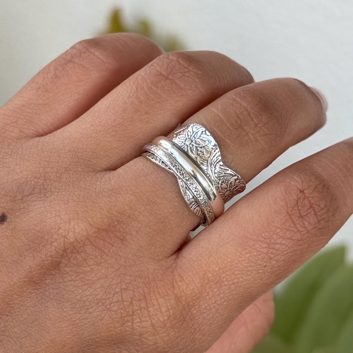 SS DESIGNS Thumb Fidget Spinner Ring Handmade Sterling Silver 925 Boho Anxiety Ring for Women, Stress Relief Meditation Accessory