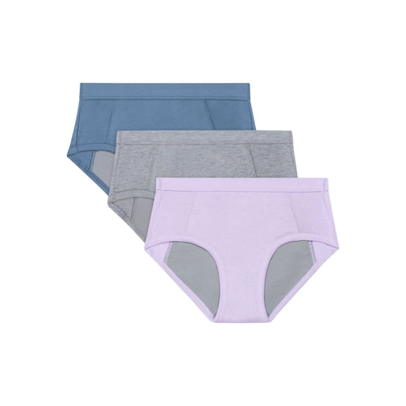 Hanes Confident Nights™ Girls' Overnight Underwear, 3-Pack, Light & Moderate Leaks, Grey Multi Assorted 8